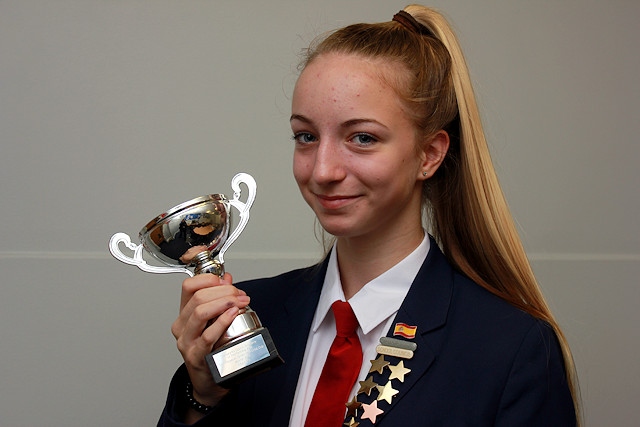 Ella Lord with her Absalom Smith Memorial Cup trophy