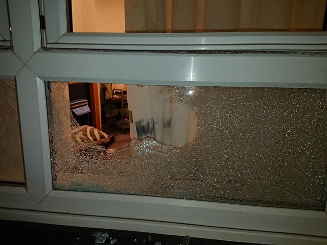 The firework smashed through the window