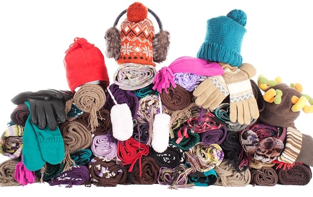 Hats, scarves, gloves, stock image