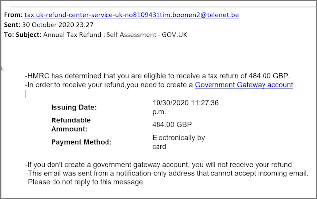 A spoof email, claiming to be from HMRC