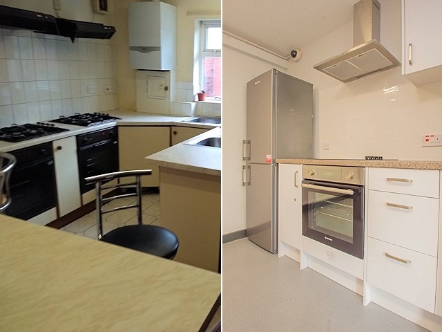 The kitchen at St Clare’s House, before and after