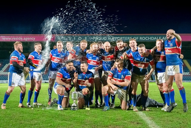 Rochdale Hornets celebrate winning the Law Cup earlier this year