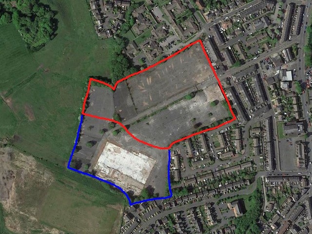 The site on Nixon Street with land to be used for housing outlined in red and land for the primary school outlined in blue