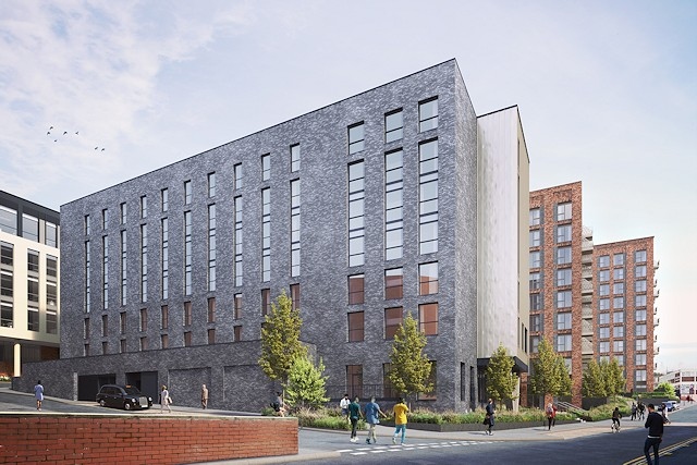 A CGI of how the buildings could look (from the south west corner of the site, looking towards John Street)