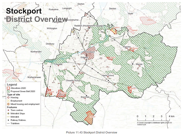 Stockport district overview - map showing proposed development under 2020 version of the GMSF