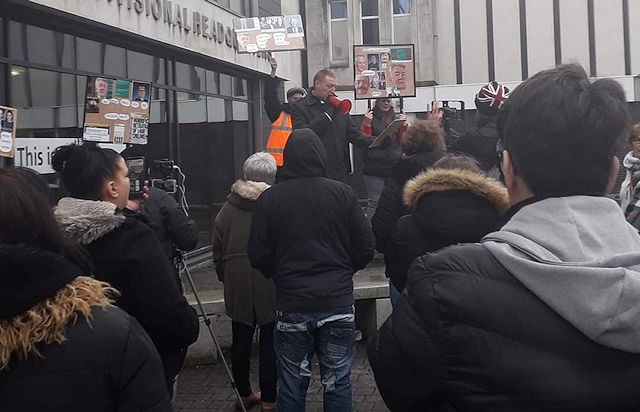 The protest outside Rochdale police station