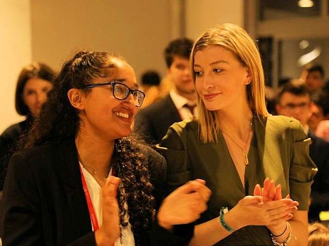 Georgia Jones (right) at the Model European Parliament (MEP) conference in Malta