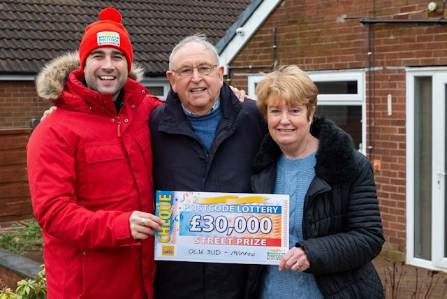 People's Postcode Lottery ambassador Matt Johnson with Roy and Sheila Staples