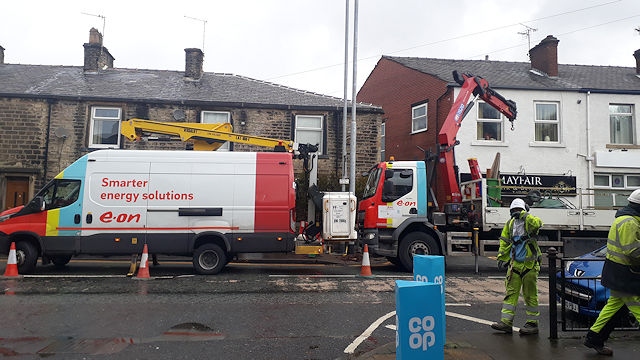 E-on installing a reinforced column to house the new CCTV camera system