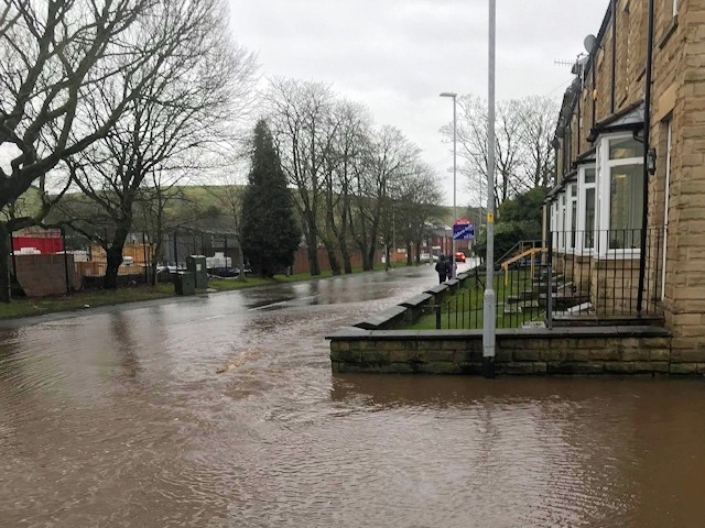 Flooding on Todmorden Road, Littleborough in February 2020