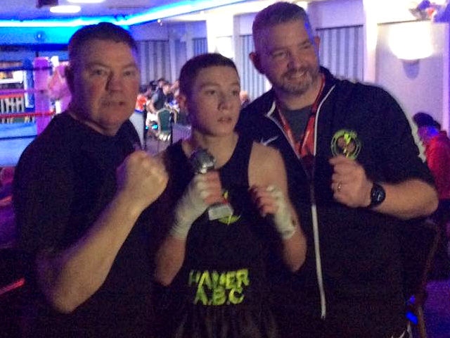 Hamer ABC’s Owen ‘The Storm’ Webster took his second bout by unanimous decision (centre)