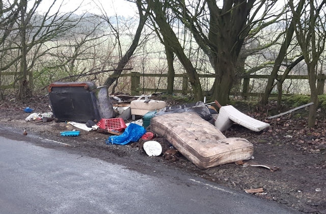 Rubbish dumped on Ashworth Road, Norden, opposite Old House Brook