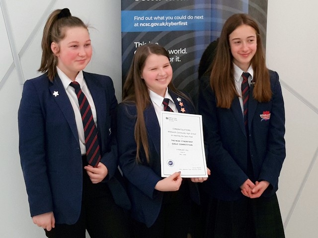 Whitworth Community High School students Grace Campbell-Ousey, Elizabeth Gack and Skye Wilkinson, who got through to the semi-final of the CyberFirst Girls Competition.