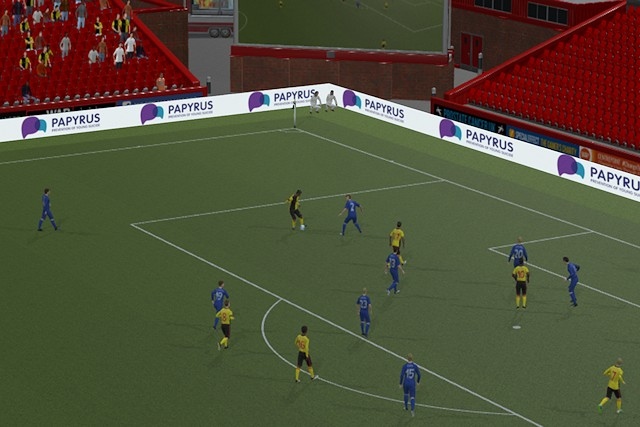 The PAPYRUS pitchside advertising in Football Manager 2020