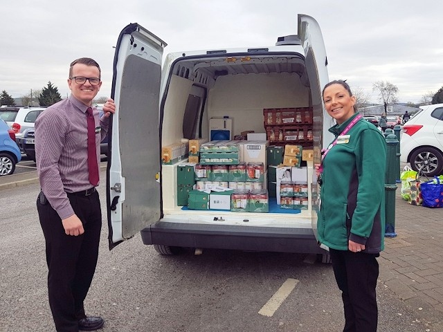 Pictured loading up the van provided by Rochdale Council are Jake Davy Day, Deputy Duty Manager of Rochdale Foodbank and Emma Pedgrift, Morrisons Community Champion