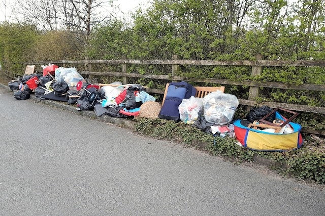 Fly-tipping at Dig Gate Lane, Milnrow, Rochdale (April 2020)