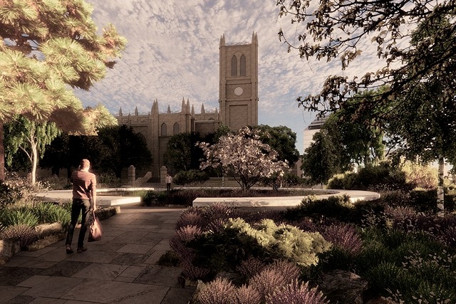 The memorial will be located between Manchester Cathedral and Chetham's School of Music