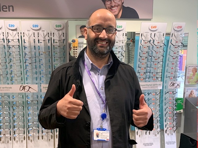 Mohammed Nafees collecting his glasses in store