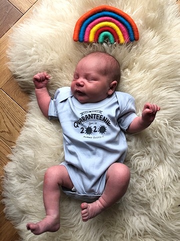 Baby Dawson in one of the Eenie Weenie Quaranteenie baby vests