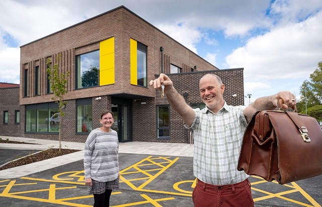 Ruth Lloyd, Practice Manager and Dr Andrew Elliott, Lead GP at Kirkholt Health Centre outside the brand new health centre
