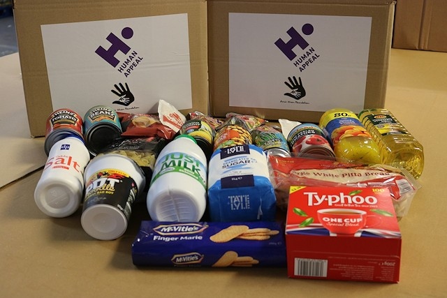The contents of one of the many food parcels distributed by Human Appeal