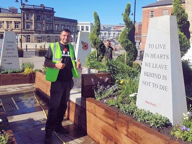 Paul Ellison at the World War One memorial pop-up garden built in 2018