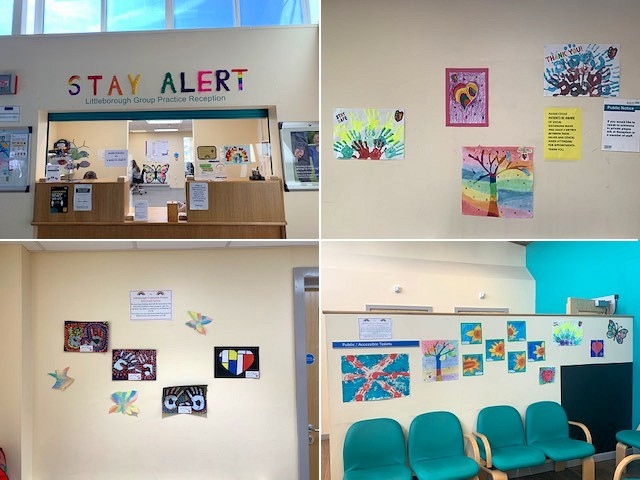 The artwork by children at Littleborough Community Primary School on display at Littleborough Group Practice 