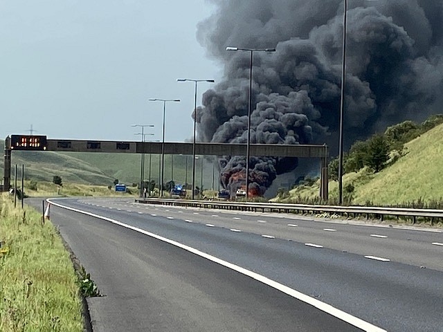 A lorry fire on M62 caused lengthy delays for motorists