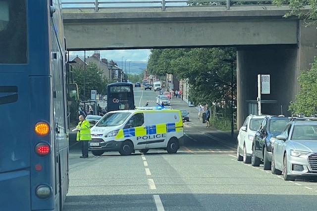 The scene on Manchester Road in Castleton