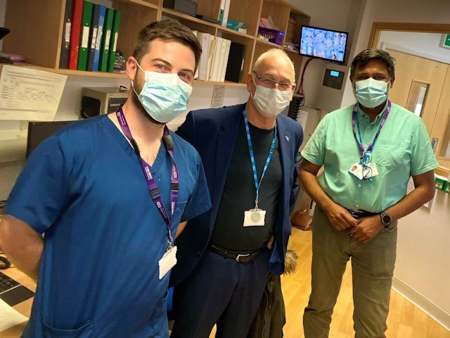 Daniel Benjamin (centre), non-executive director at Pennine Care visits the team at John Elliot Unit, Rochdale as part of the Great Big Thank You week