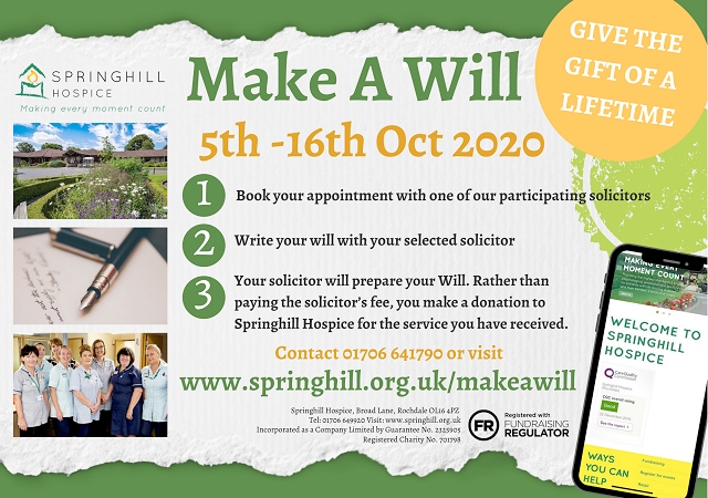 Solicitors are waiving their fee and instead asking for a donation to Springhill Hospice for their services