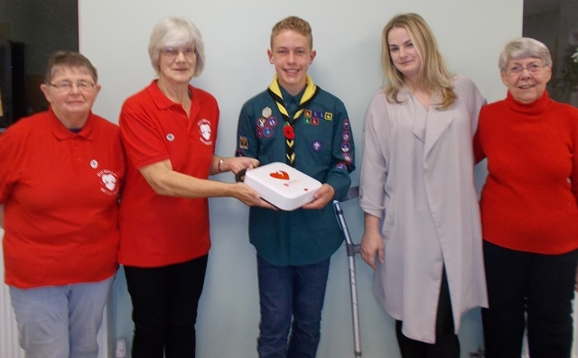L-R: Maggie Mather (chair of Rochdale Heartbeat), Pam Wiseman (treasurer), Hayden Chorlton (scout and fundraiser) Simone Yeoman (centre manager) Eileen Sanderson (Heartbeat commitee member)