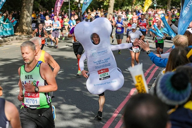 Ben Bate set a new Guinness World Record on Sunday at the London Marathon for Fastest Marathon Dressed as a Body Part (male runner)