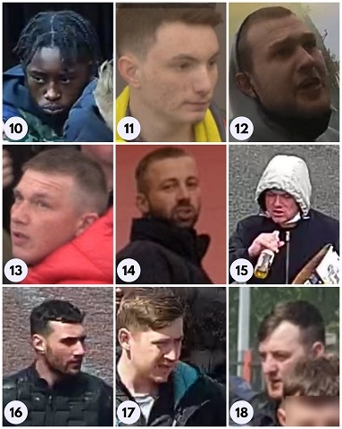 Detectives have also released images of 36 men they would like to speak to in connection with the protests