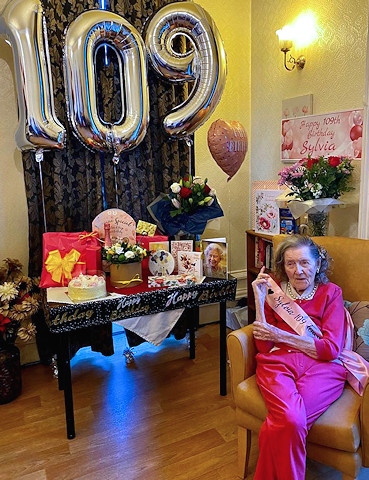 Sylvia Corfield celebrates her 109th birthday at Highfield House Care Home