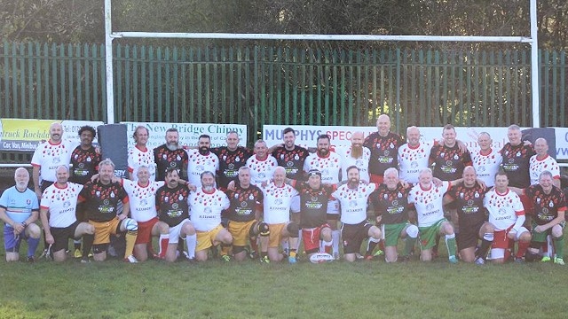 Both teams before the kick-off of the Rochdale veterans masters game