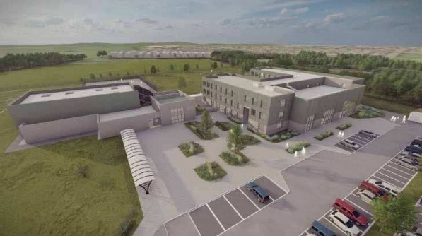 Artist's impression of Edgar Wood Academy, subject to further development and planning approval. Bird's eye view of school entrance and plaza.