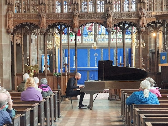 Ugnius Pauliukonis plays before a socially distanced audience at St Mary in the Baum
