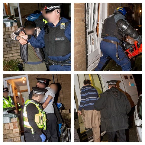 A montage of four people being arrested by police