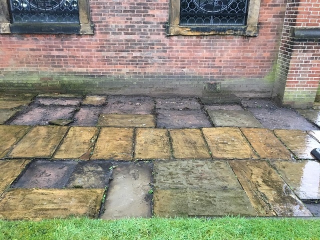 Historic flagstones have been stolen from St Mary in the Baum