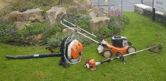 Items taken are all Stihl-branded and include a leaf blower, chainsaw, strimmer, and both long-  and short-reach hedgecutters (pictured)