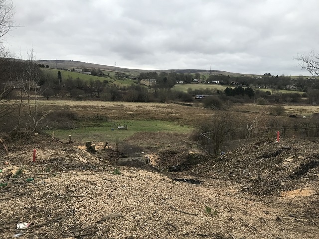 The Gale site in Littleborough, taken from Todmorden Road, where the new access ramp will be constructed. As part of Phase 1B of the scheme, this will be the site that becomes the flood storage reservoir. 