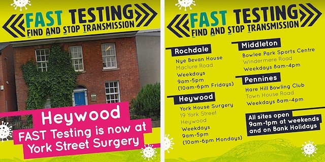 The FAST testing centre in Heywood moves to York Street Surgery from 2 April