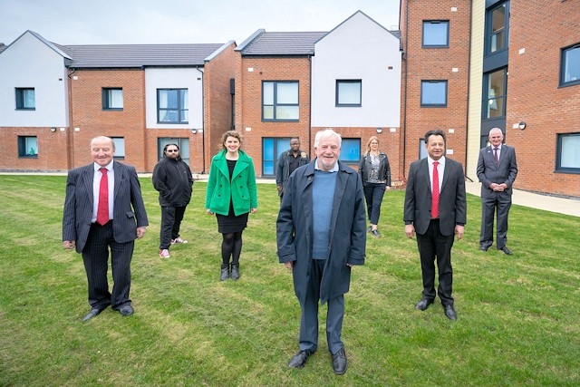 Councillors, Future Direction staff and service users at the new scheme at River Beal Court