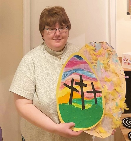 Revd Kirsty Screeton with some of the Easter egg pictures