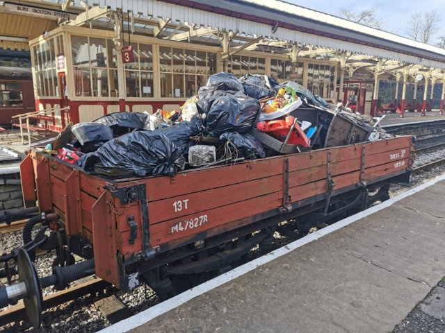 The results of a clean up patrol by volunteers at East Lancashire Railway