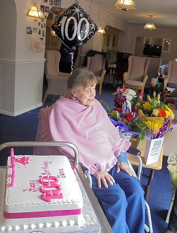 Jane with her 100th birthday cake