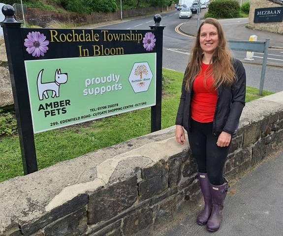 Angela Collinge, of Amber Pets, at the rockery she has sponsored