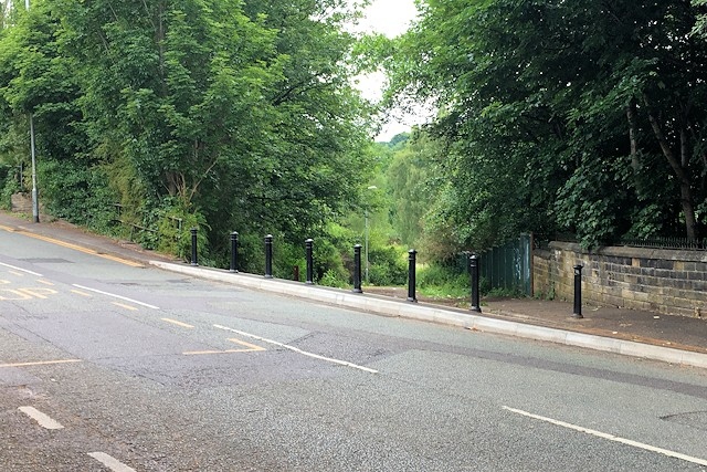 The new bollards blocking access onto Woodland Road, off Rooley Moor Road