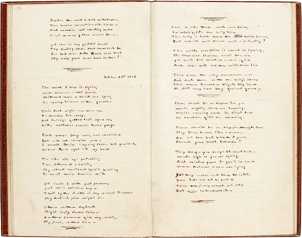 A rare handwritten manuscript of Emily’s poems, mentioned in the preface to Wuthering Heights, with pencil corrections by Charlotte